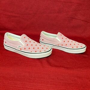 NEVER WORN Pink and magenta girly heart slip on vans sneakers, size 5.5